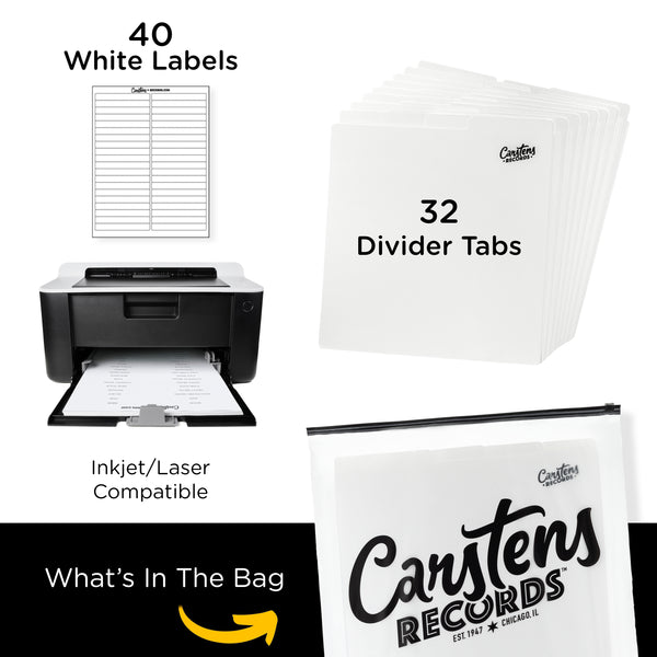 Heavy Duty Blank Vinyl Record Dividers | White | 12" LP Record Dividers with Tabs