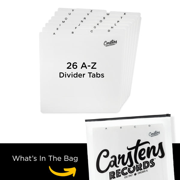 Heavy Duty A-Z Vinyl Record Dividers | For Top Browsing | White | 12" LP Record Dividers with Tabs