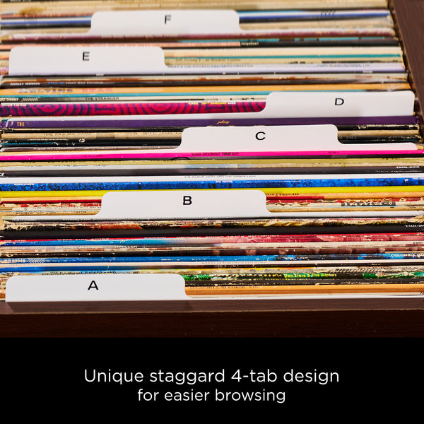 Heavy Duty A-Z Vinyl Record Dividers | For Top Browsing | White | 12" LP Record Dividers with Tabs