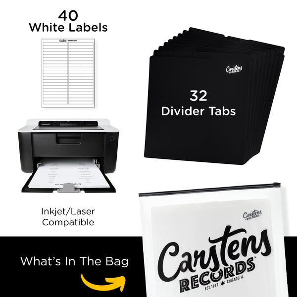 Heavy Duty Blank Vinyl Record Dividers | Black | 12" LP Record Dividers with Tabs