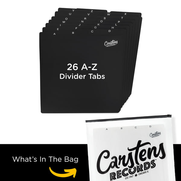 Heavy Duty A-Z Vinyl Record Dividers | For Top Browsing | Black | 12" LP Record Dividers with Tabs