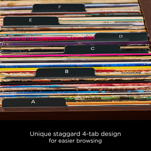 Heavy Duty A-Z Vinyl Record Dividers | For Top Browsing | Black | 12" LP Record Dividers with Tabs