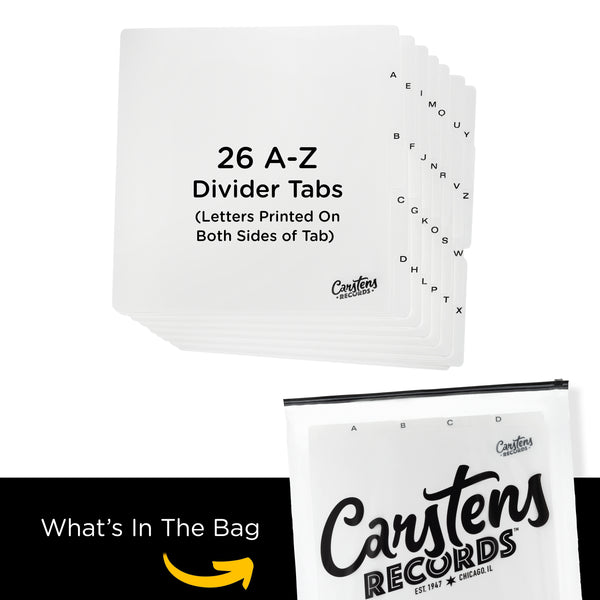 Heavy Duty A-Z Vinyl Record Dividers | For Side Browsing | White | 12" LP Record Dividers with Tabs