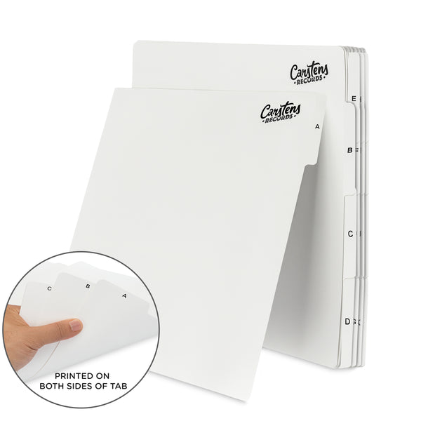 Heavy Duty A-Z Vinyl Record Dividers | For Side Browsing | White | 12" LP Record Dividers with Tabs