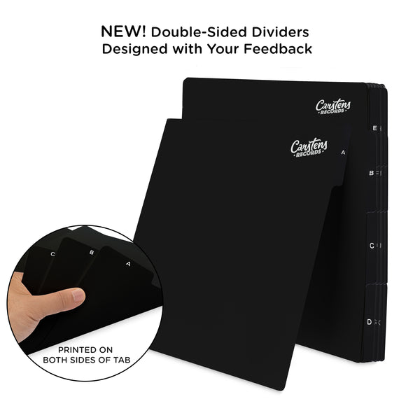 Heavy Duty A-Z Vinyl Record Dividers | Black | For Side Browsing | 12" LP Record Dividers with Tabs