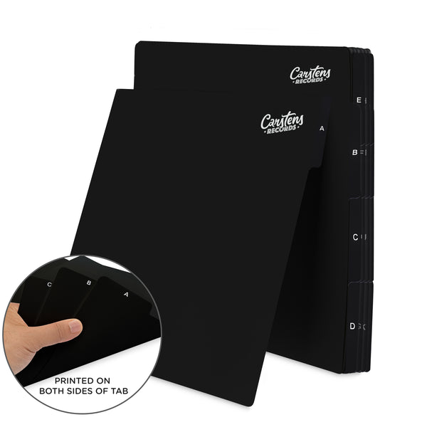 Heavy Duty A-Z Vinyl Record Dividers | Black | For Side Browsing | 12" LP Record Dividers with Tabs