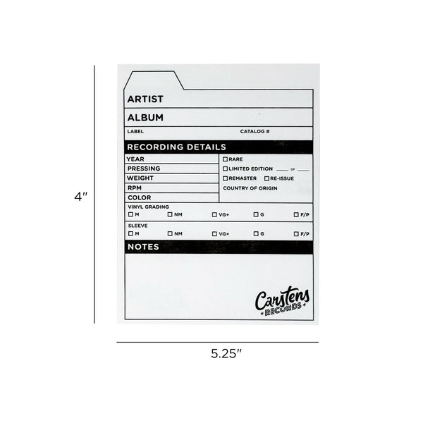 Carstens Records Collector Catalog Cards, 4 x 5.25 IN, White, 100 PK