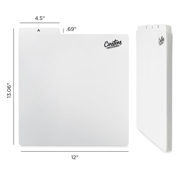 Heavy Duty A-Z Vinyl Record Dividers | For Top Browsing | White | 12" LP Record Dividers with Tabs