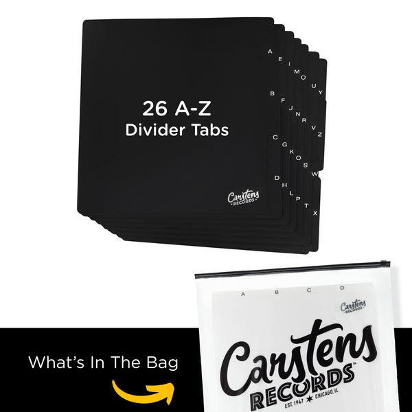 Heavy Duty A-Z Vinyl Record Dividers | Black | For Side Browsing | 12" LP Record Dividers with Tabs
