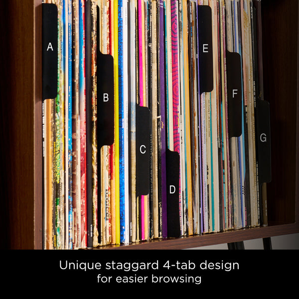 Heavy Duty A-Z Vinyl Record Dividers | Black | For Side Browsing | 12" LP Record Dividers with Tabs