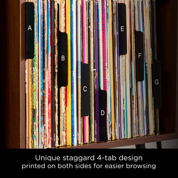 Heavy Duty A-Z Vinyl Record Dividers | Black | For Side Browsing | 12" LP Record Dividers with Tabs