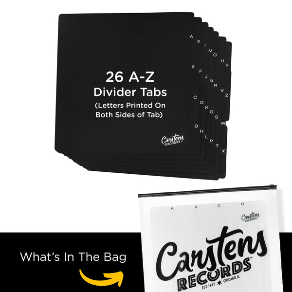 Heavy Duty A-Z Vinyl Record Dividers | Black | For Side Browsing | 12" LP Record Dividers with Tabs